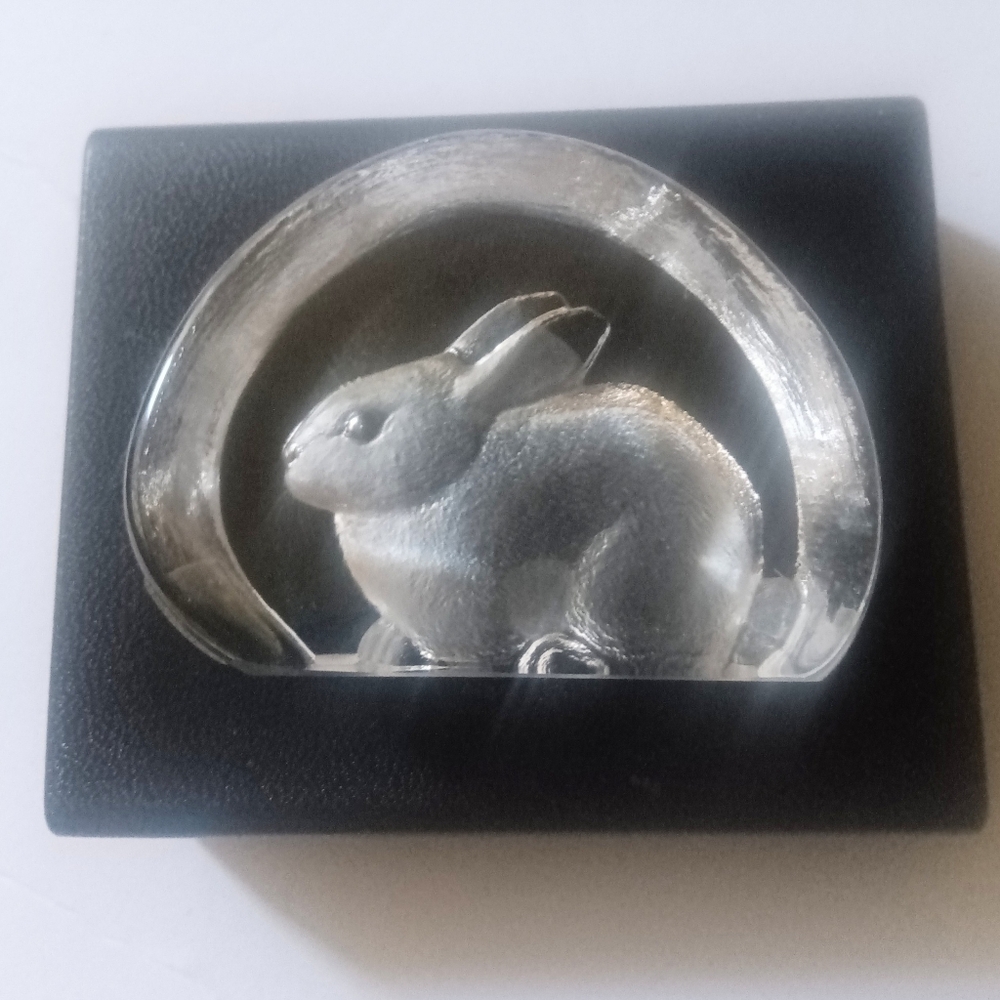 Mats Jonasson Rabbit Art Glass Crystal Sculpture From Sweden New